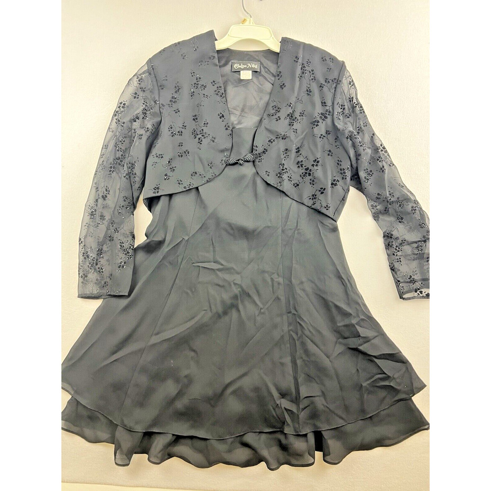 Chelsea Nites Woman’s‎ 14 "little" black dress with cardigan vtg old hollywood